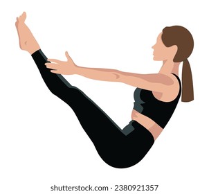 a girl does yoga at home in the fresh air, in a group. international yoga day. modern. sport, healthy lifestyle. poster EPS10