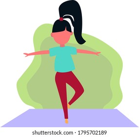 The girl does yoga at home. Sports at home. A girl in a sports uniform. Sweet flat and lustration