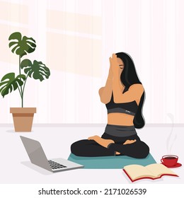 a girl does yoga online