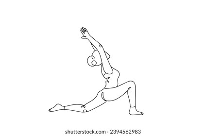 La chica hace yoga. Estirar los músculos del cuerpo. Día Internacional del Deporte de la Mujer. Ilustración vectorial. Imágenes producidas sin el uso de ningún tipo de software de IA en cualquier etapa. 