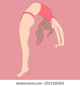 The girl does yoga and stretching