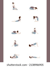 La chica hace yoga. Este archivo contiene 10 ilustraciones con diferentes etapas del yoga