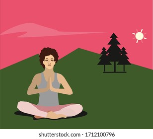 La chica hace yoga. Ilustración vectorial.