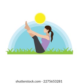 Girl does yoga.Girl and sport.Yoga asanas.Illustration with a girl.Yoga and sport.