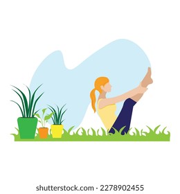 Girl does yoga.Girl and sport.Yoga asanas.Illustration with a girl.Yoga and sport.