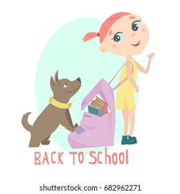 Girl with a dog back to school vector illustration