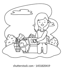 Girl with dog cartoon design
