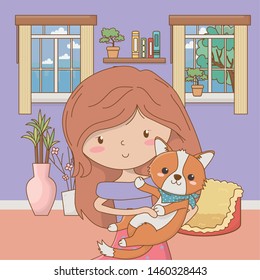 Girl with dog cartoon design