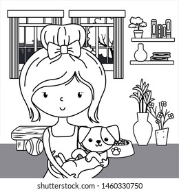 Girl with dog cartoon design
