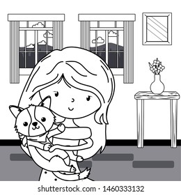 Girl with dog cartoon design