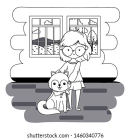 Girl with dog cartoon design