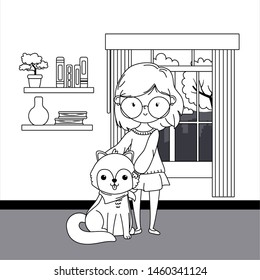 Girl with dog cartoon design