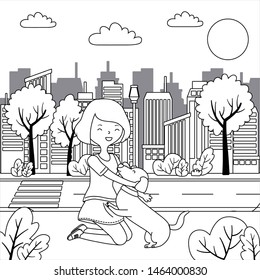 Girl with dog cartoon design
