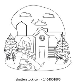 Girl with dog cartoon design