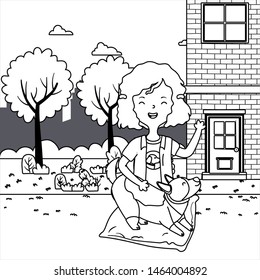 Girl with dog cartoon design