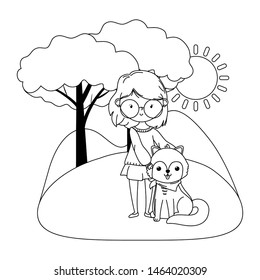 Girl with dog cartoon design