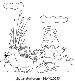 Girl with dog cartoon design
