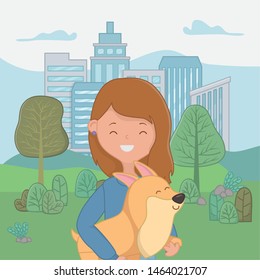 Girl with dog cartoon design