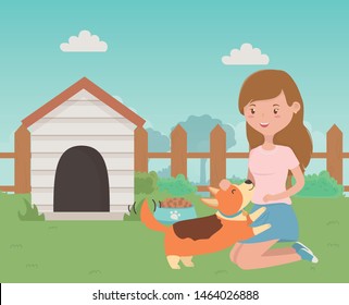 Girl with dog cartoon design