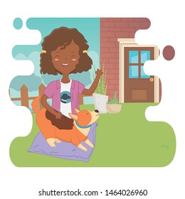 Girl with dog cartoon design