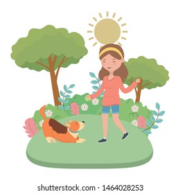 Girl with dog cartoon design