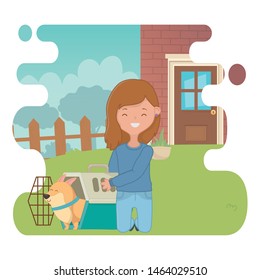 Girl with dog cartoon design