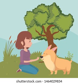 Girl with dog cartoon design
