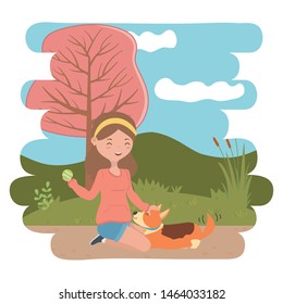 Girl with dog cartoon design