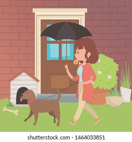 Girl with dog cartoon design