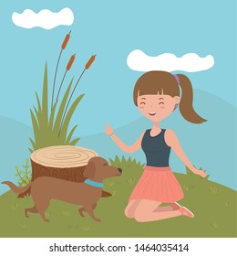 Girl with dog cartoon design
