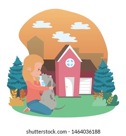 Girl with dog cartoon design