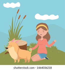 Girl with dog cartoon design