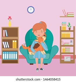Girl with dog cartoon design