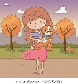 Girl with dog cartoon design