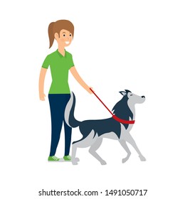 Girl with dog cartoon design, Mascot pet animal nature cute and puppy theme Vector illustration
