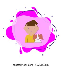 Girl, dog cartoon liquid bacdge icon. Simple color vector of family icons for ui and ux, website or mobile application