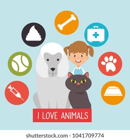 girl with dog and cat characters