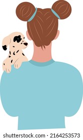 girl with a dog. the girl is holding a pet. cute vector illustration
