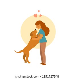 girl and dog hug cute cartoon vector illustration