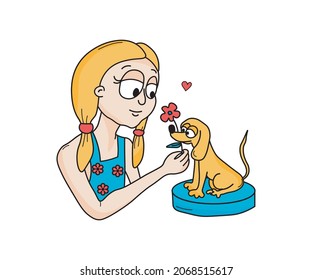 the girl and the dog love each other very much