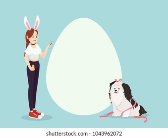 Girl and dog on Easter day with copyspace