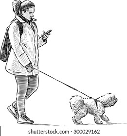 girl and dog on a stroll