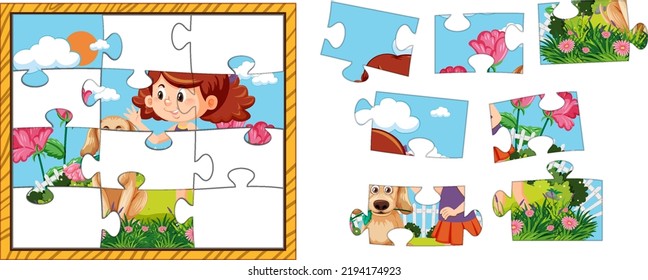 Girl Dog Photo Puzzle Game Template Stock Vector (Royalty Free ...