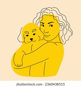 Girl with dog, puppy. Avatar, badge, poster, logo templates, print. Vector illustration in doodle flat cartoon style