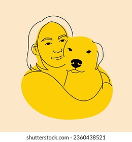 Girl with dog, puppy. Avatar, badge, poster, logo templates, print. Vector illustration in doodle flat cartoon style