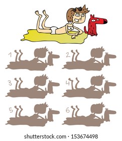 Girl with Dog Shadows Visual Game. Task: find the right shadow image! Answer: No. 5. Illustration is in eps8 vector mode!