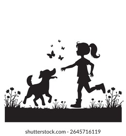 Girl and dog silhouette vector illustration design
