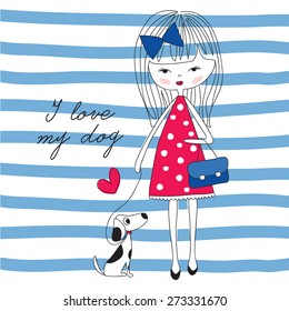 girl with dog vector illustration