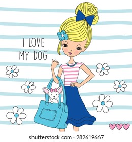 girl with dog vector illustration