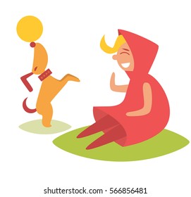 Girl and dog. Vector illustration. Cartoon character. Art on a white background.